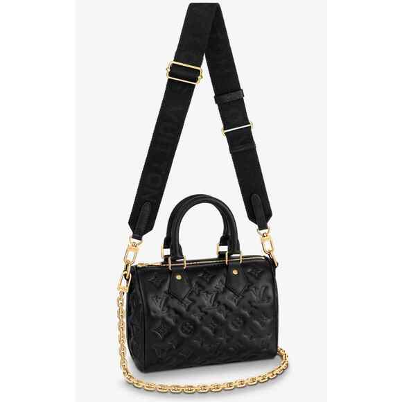 Louis Vuitton Speedy Bandouliere 22 Black Gold Chain Handle Crossbody Bag M58631 - Picture 1 of 12